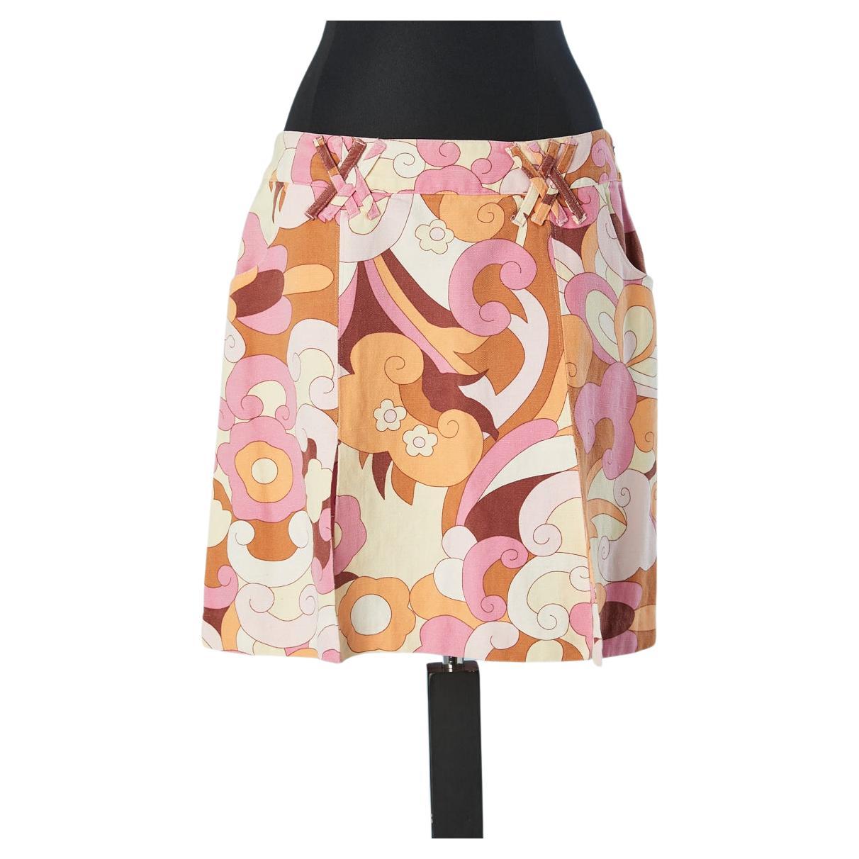 Printed cotton and linen mini-skirt with split D&G by Dolce&Gabbana 