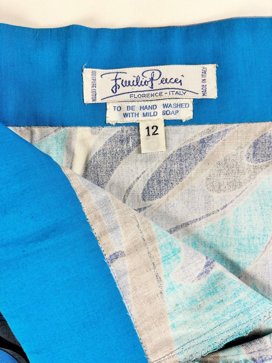 Women's Printed cotton blouse and skirt set by Emilio Pucci - Circa 1970-1980 For Sale