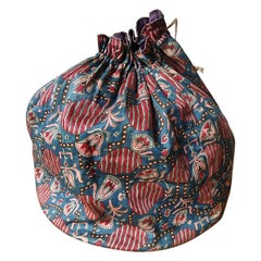 Printed Cotton Drawstring Pouch Bag French, 1920s