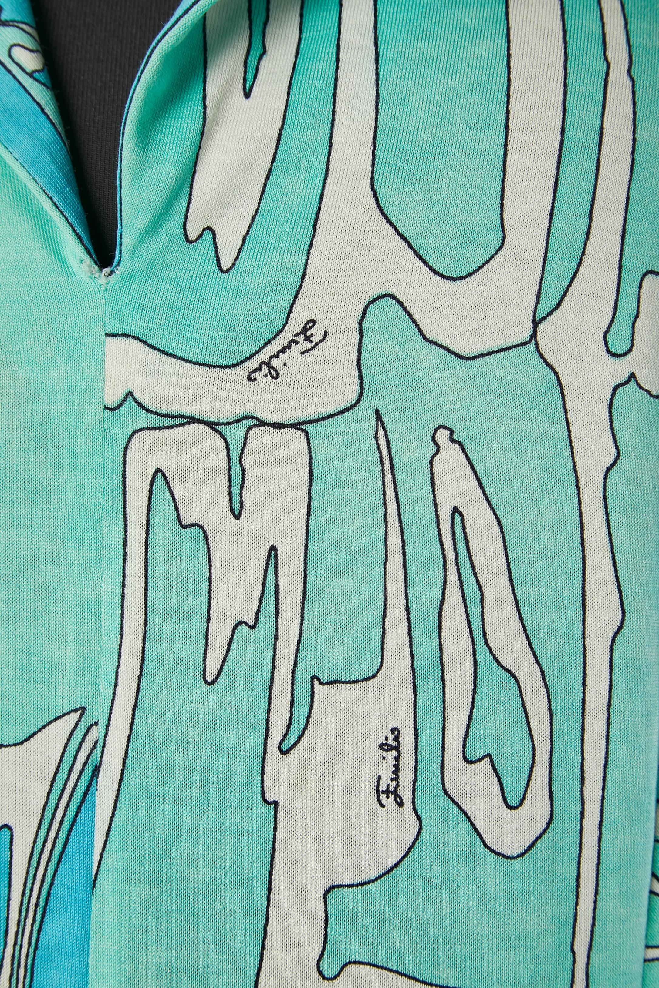Bedrucktes Baumwollkleid EMILIO PUCCI CIRCA 1970er Jahre (Blau) im Angebot