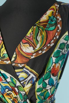 Printed cotton dress wrapped on the bust DOLCE&GABBANA