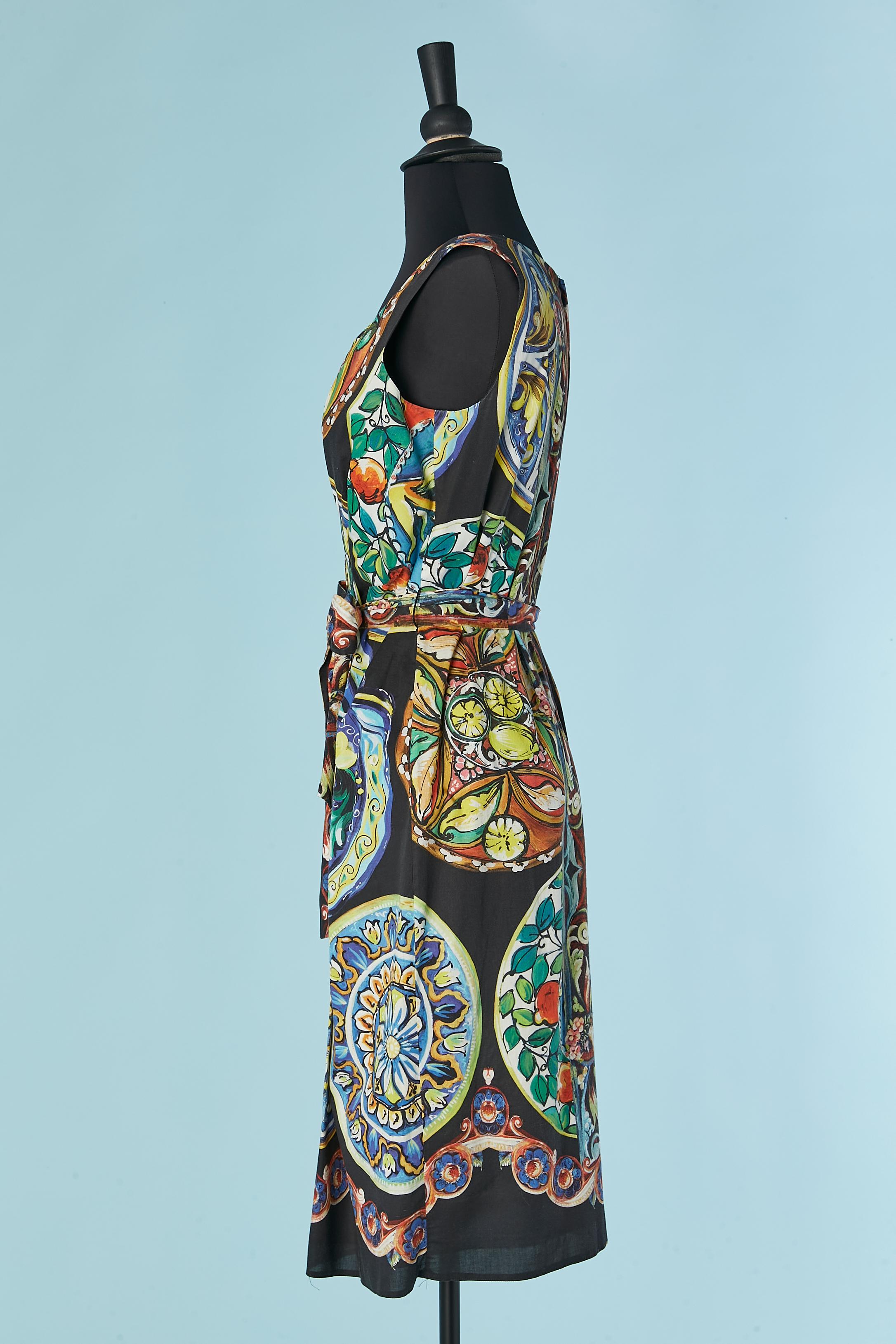 Women's Printed cotton dress wrapped on the bust DOLCE&GABBANA For Sale