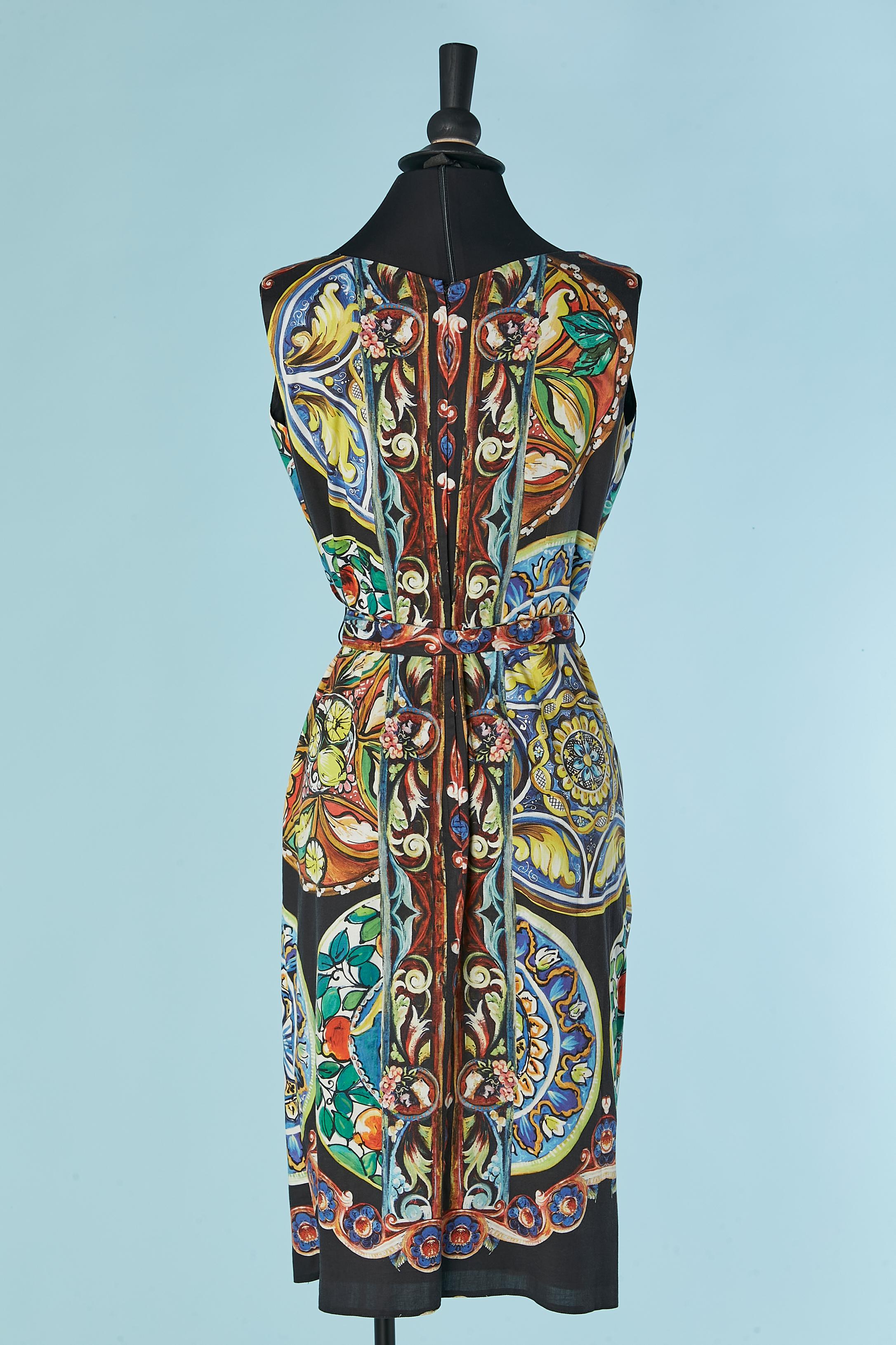 Printed cotton dress wrapped on the bust DOLCE&GABBANA For Sale 1