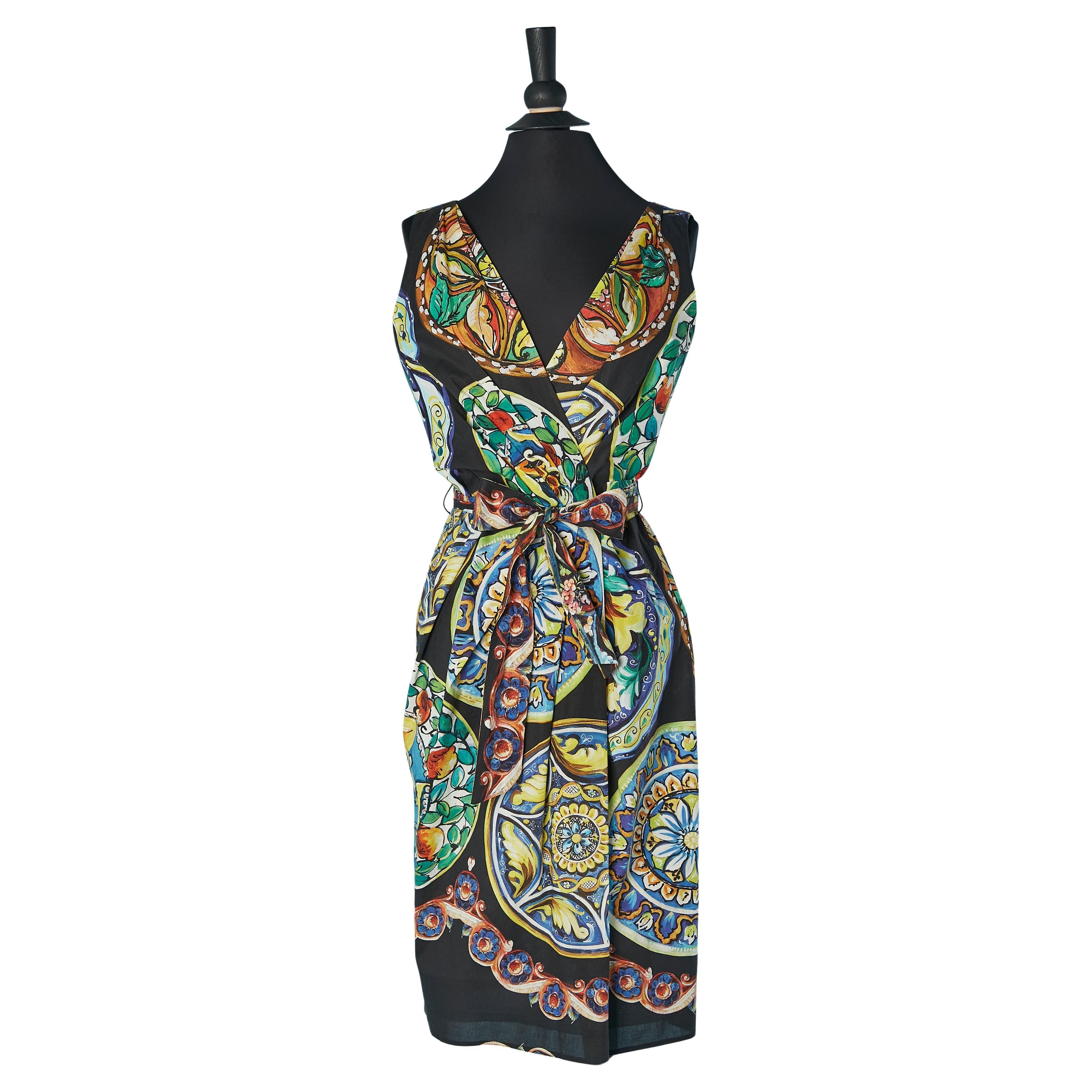 Printed cotton dress wrapped on the bust DOLCE&GABBANA For Sale