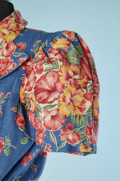 Printed cotton hostess dress wrap in the front Circa 1940's