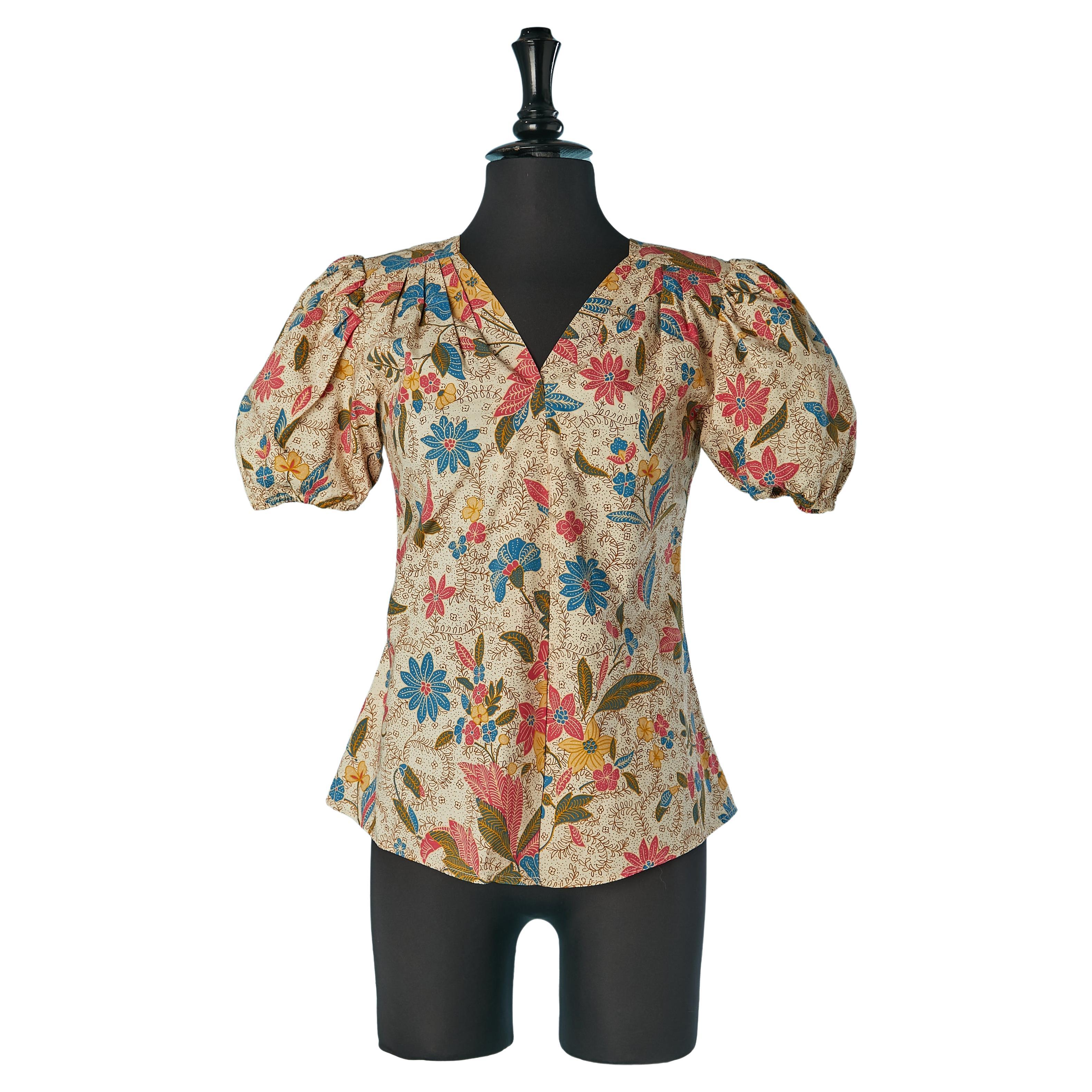 Printed cotton shirt with short sleeves Saint Laurent Rive Gauche For Sale