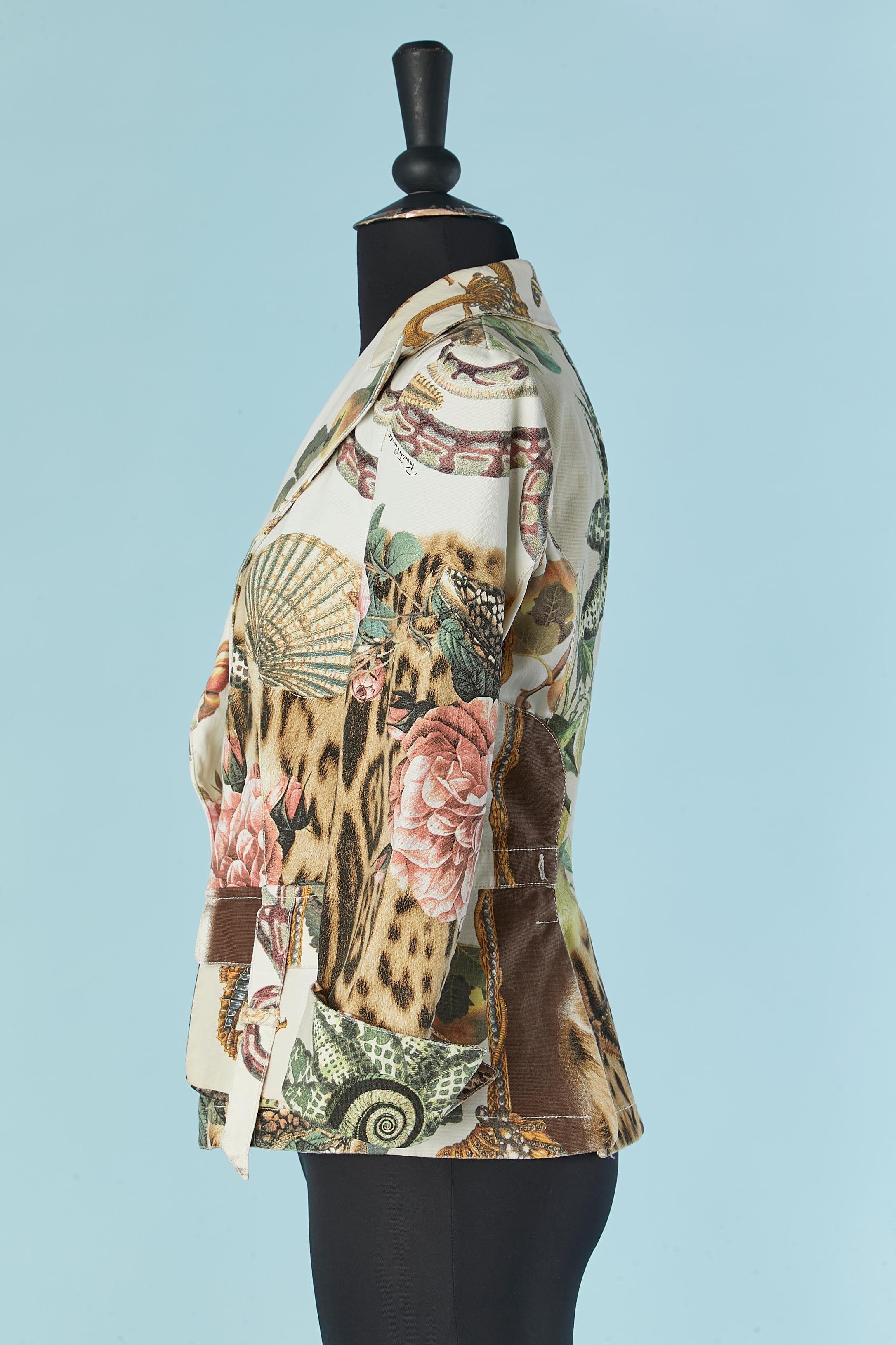 Giacca monopetto in cotone stampato con taschino Roberto Cavalli in vendita 1