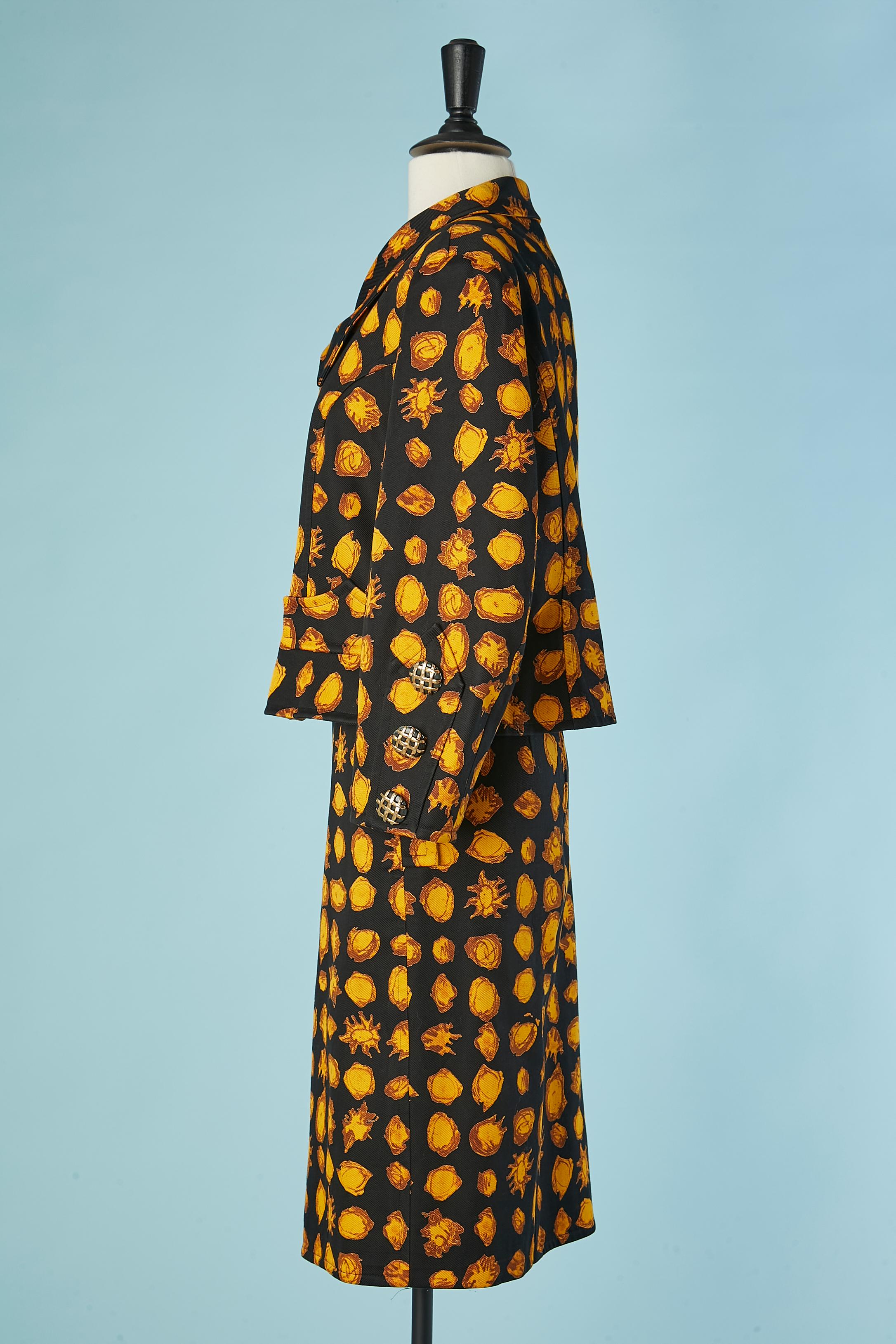 Tailleur jupe en coton imprimé avec bouton bijou CHRISTIAN LACROIX en vente 1