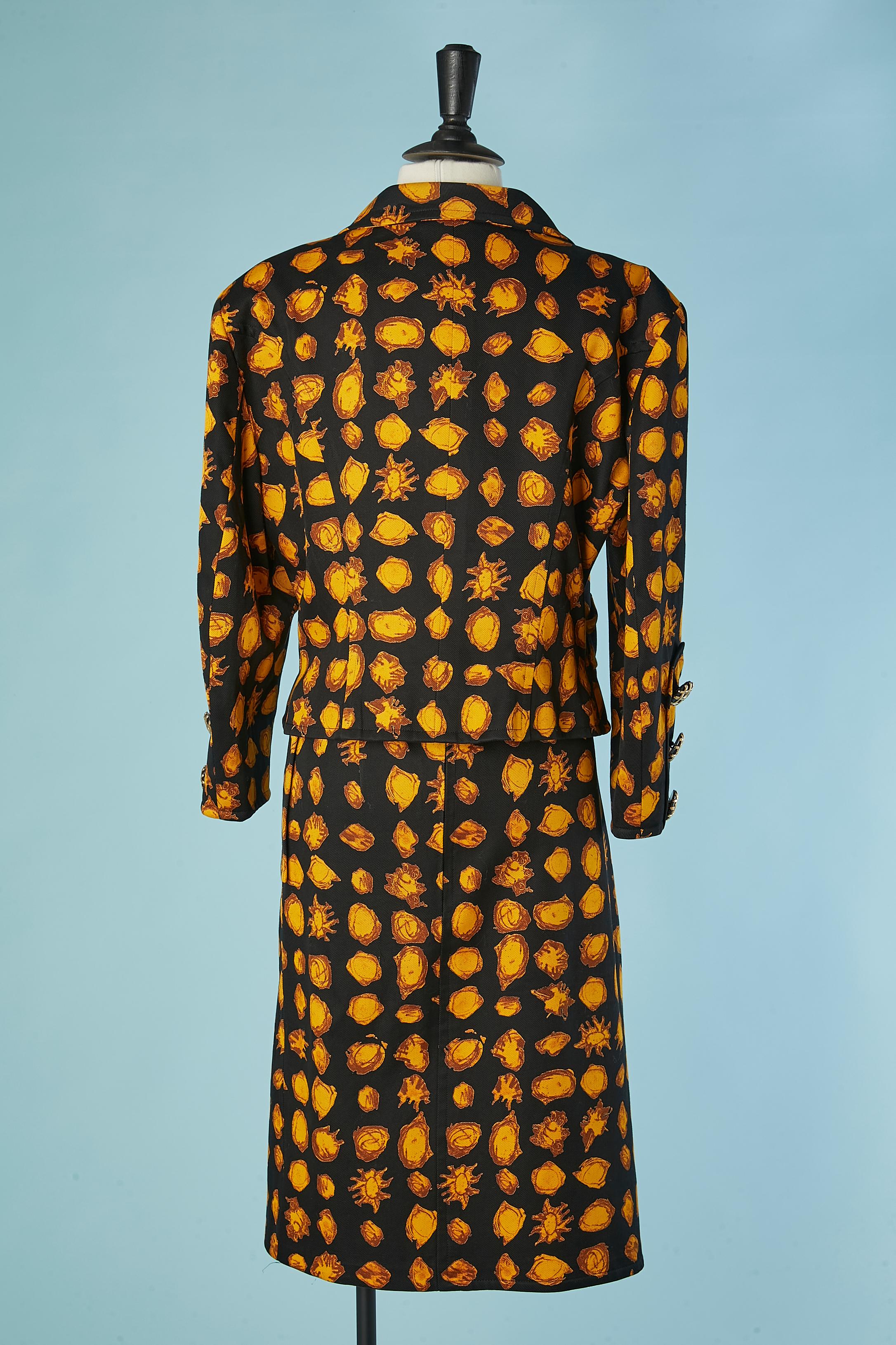 Tailleur jupe en coton imprimé avec bouton bijou CHRISTIAN LACROIX en vente 2