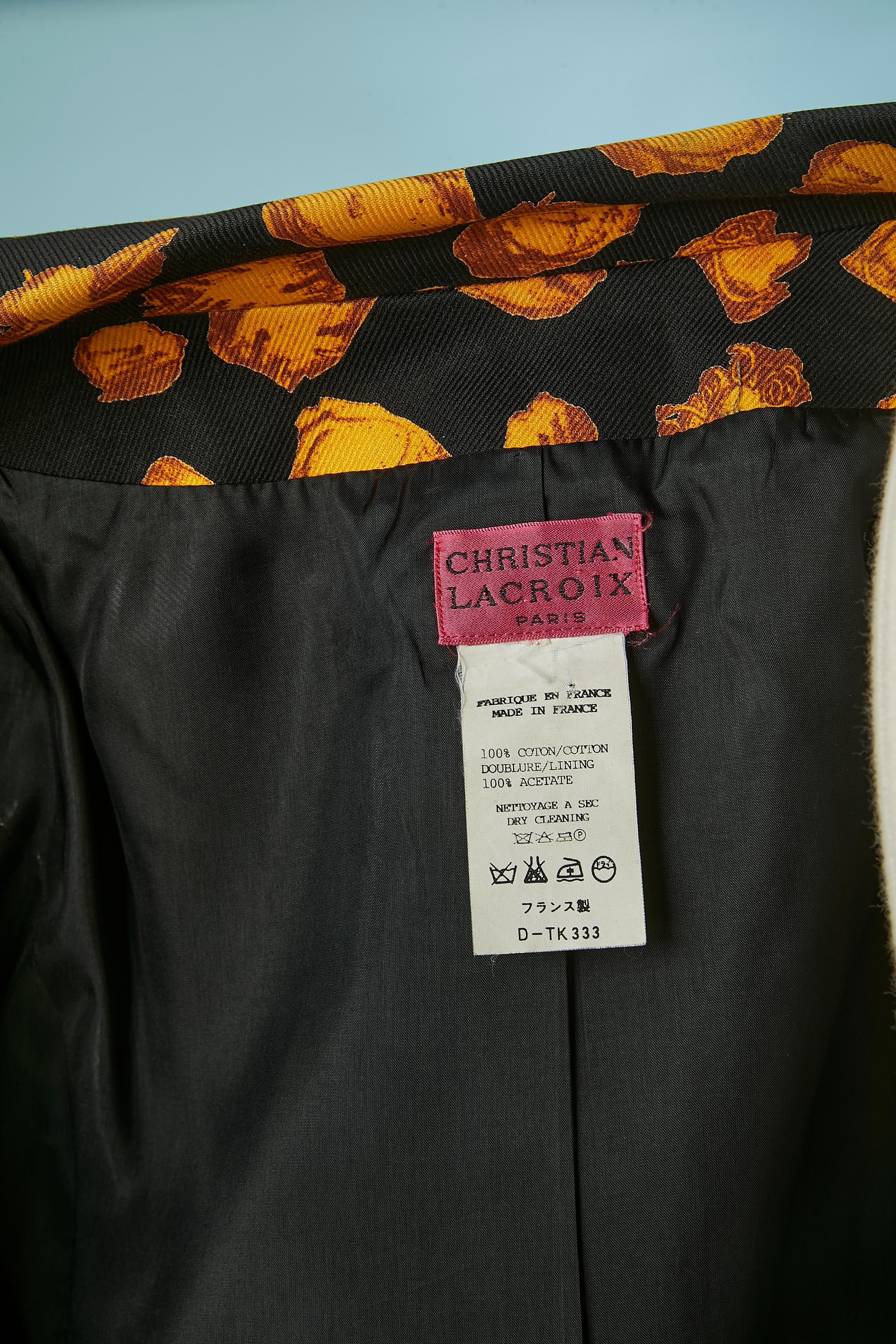 Tailleur jupe en coton imprimé avec bouton bijou CHRISTIAN LACROIX en vente 3
