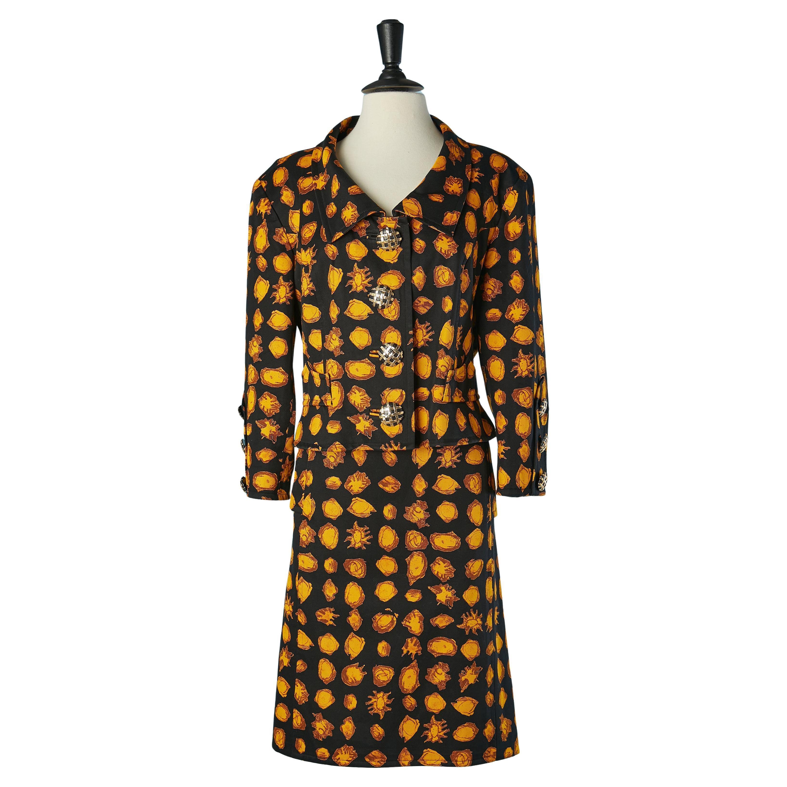 Tailleur jupe en coton imprimé avec bouton bijou CHRISTIAN LACROIX en vente