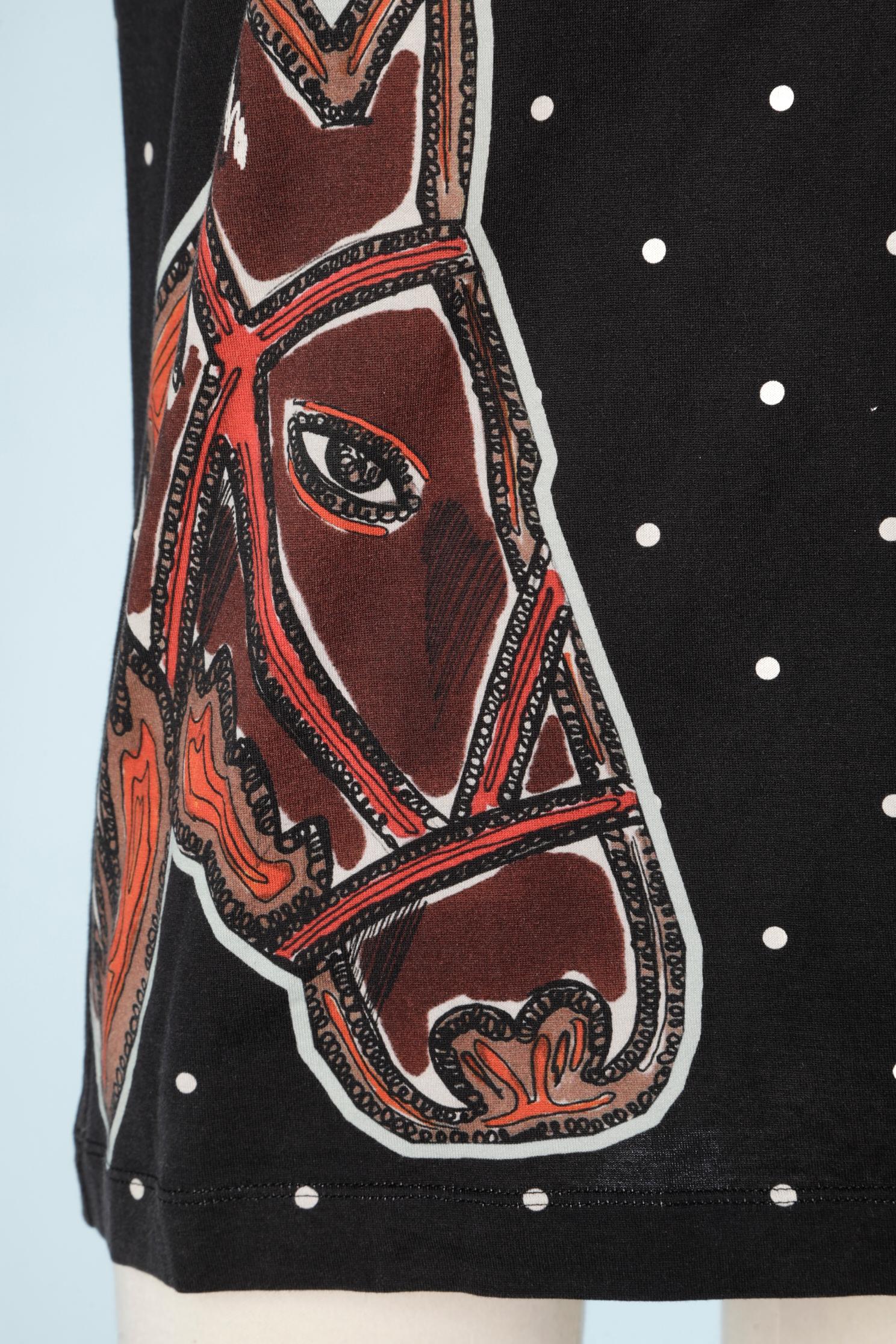 Camiseta de algodón estampada con cierre de 3 botones en la parte superior delantera Dolce & Gabbana Negro en venta