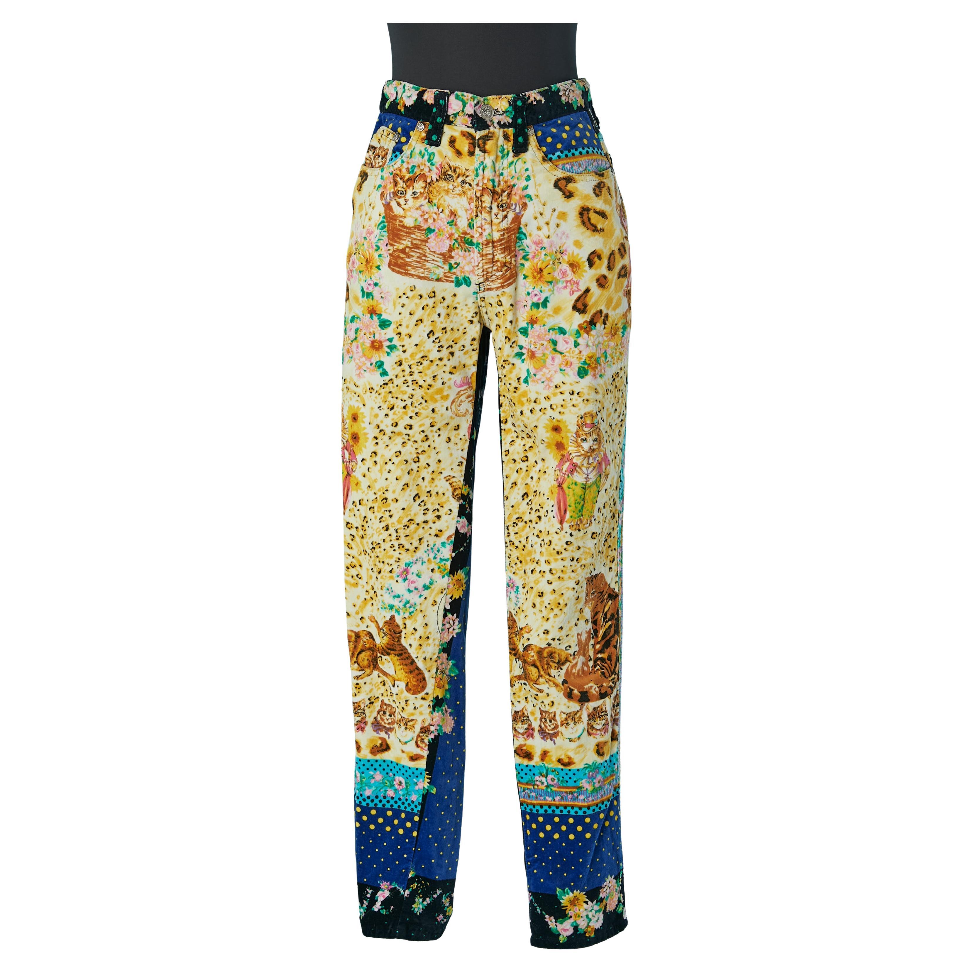 Printed cotton velvet jean VERSACE Jeans Couture