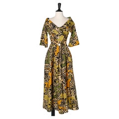 Printed cotton wrap dress in linen Anne-Marie Beretta 