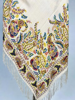 Printed crepe Silk shawl with Paisley design - France or England Circa 1880-1900