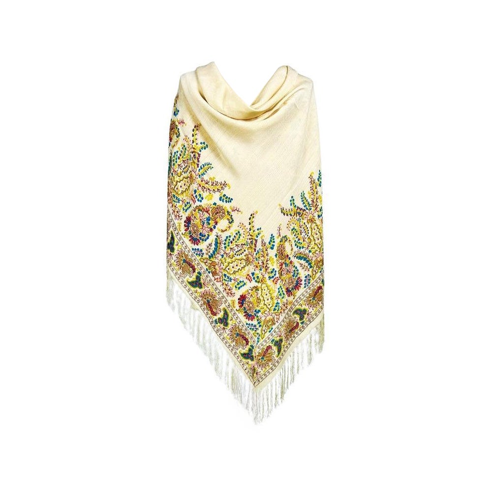 Printed crepe Silk shawl with Paisley design - France or England Circa 1880-1900