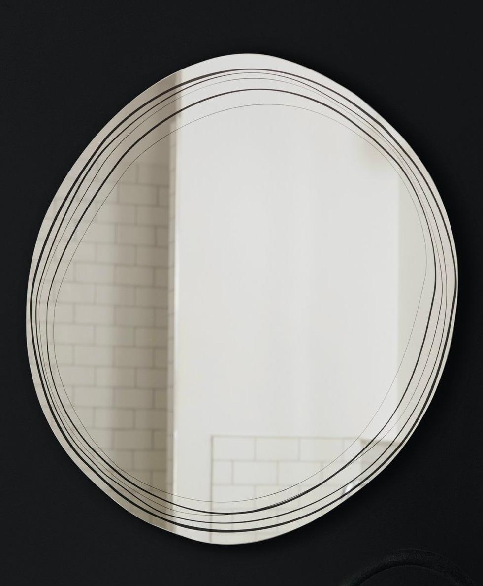 Printed Design Mirror by M Nuance
Unique Piece.
Designed by Vanessa Lambert.
Dimensions: Ø 60 x H 65 cm. 
Materials: High-quality ecological mirrors (100% glass.)

The brand “morning”, was created by Vanessa Lambert and Barbara Zorn in 2014, a