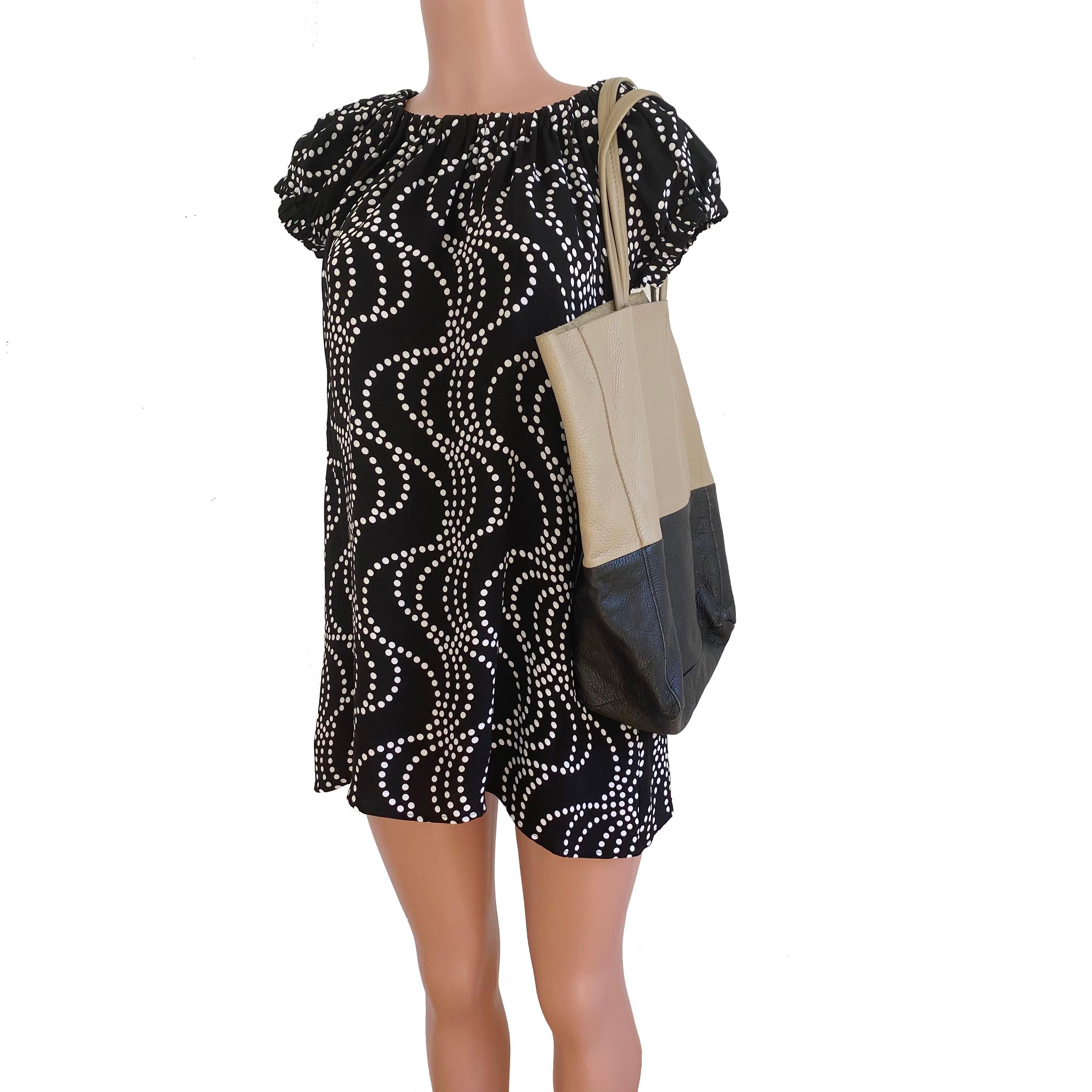 Black white pindot double silk crepe mini ORII dress with POCKETS  In New Condition For Sale In Boston, MA