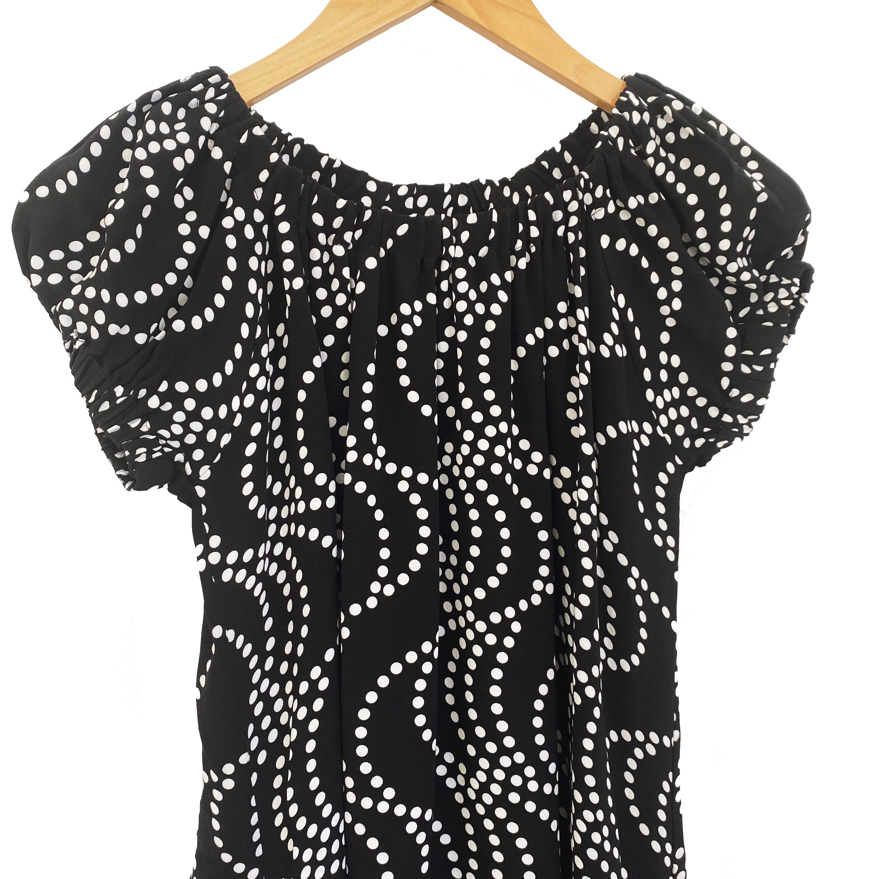 Women's Black white pindot double silk crepe mini ORII dress with POCKETS  For Sale