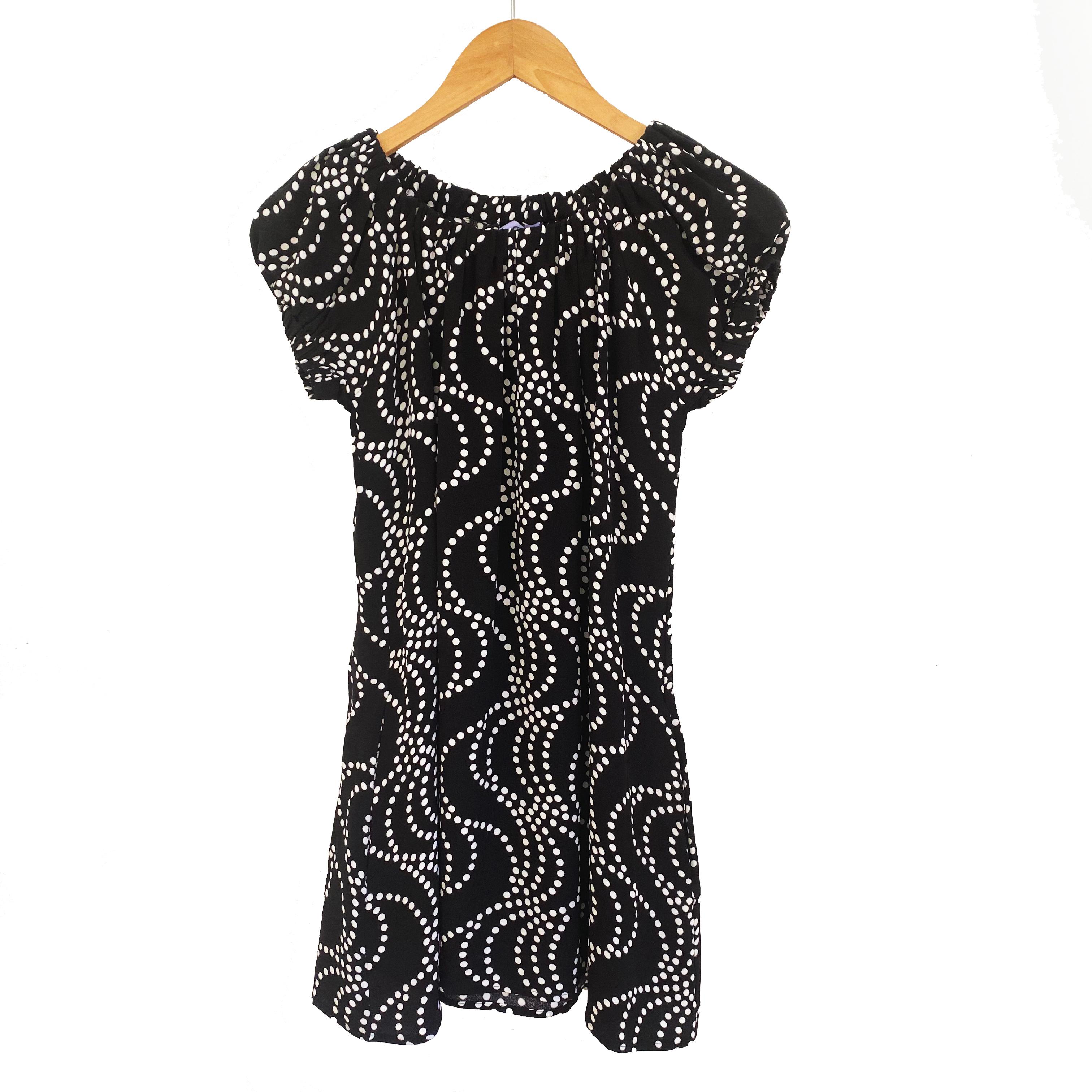 Black white pindot double silk crepe mini ORII dress with POCKETS  For Sale 1
