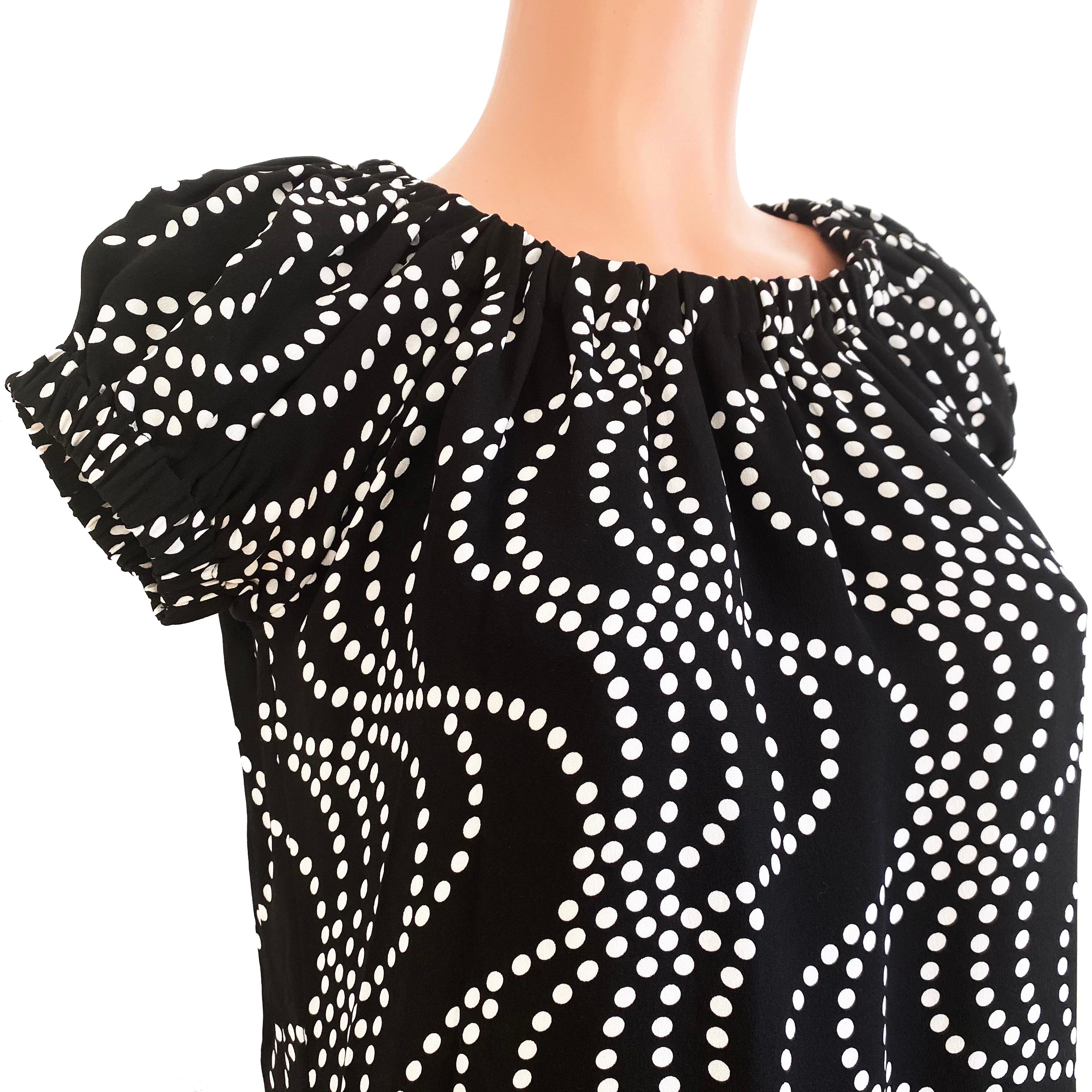 Black white pindot double silk crepe mini ORII dress with POCKETS  For Sale 3