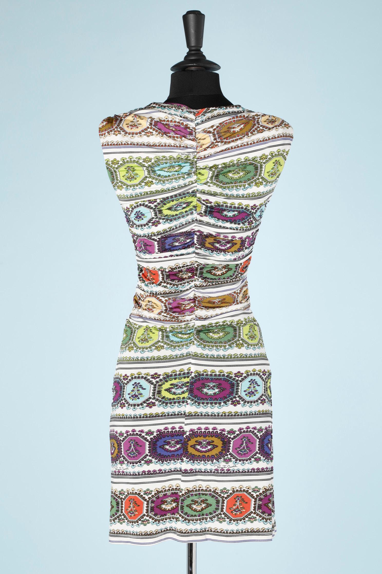 Printed draped jersey dress with gold metal brooch Roberto Cavalli  1