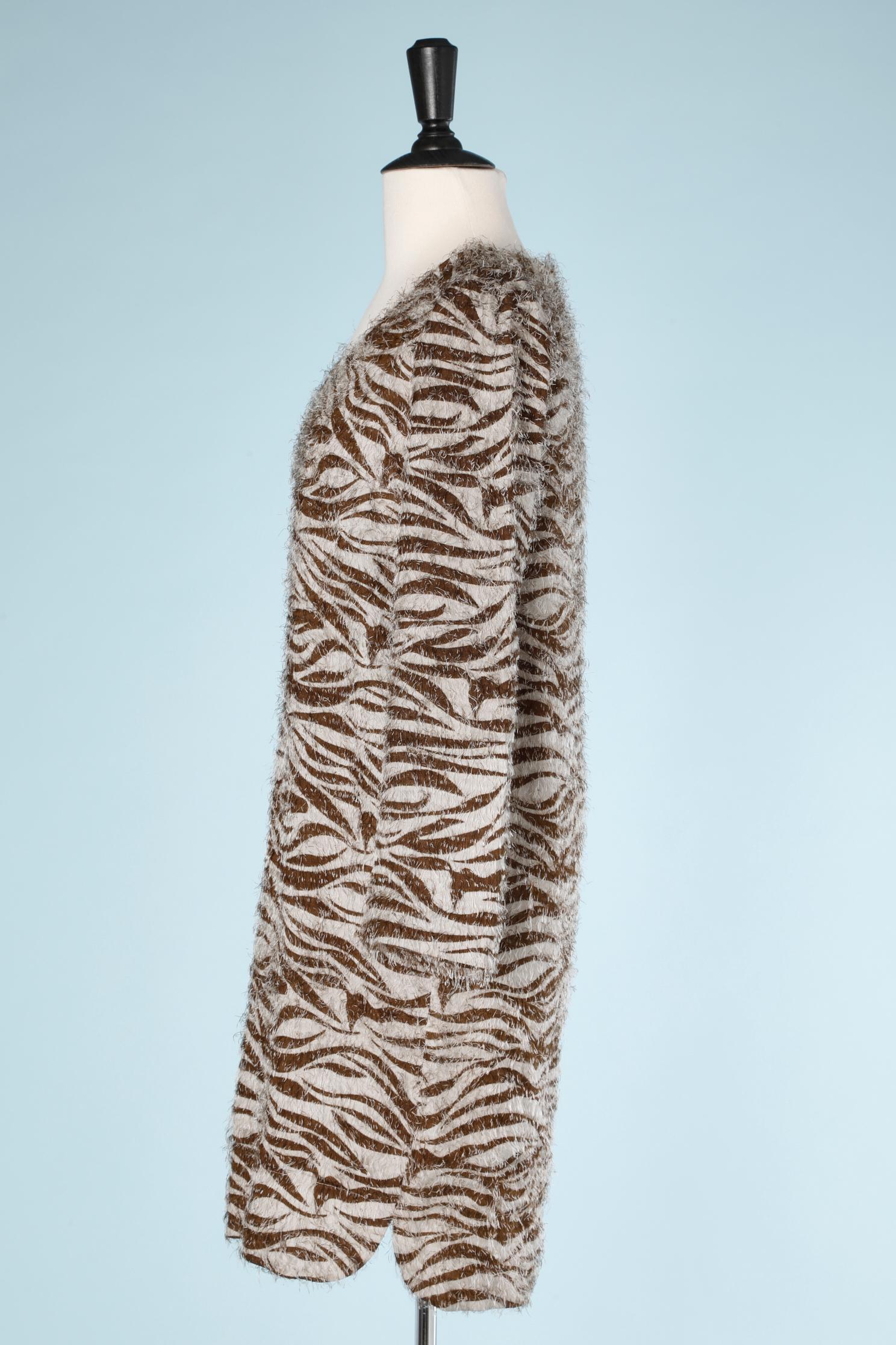 Brown Printed dress with zebra print and thread fringes Gianfranco Ferré For Sale