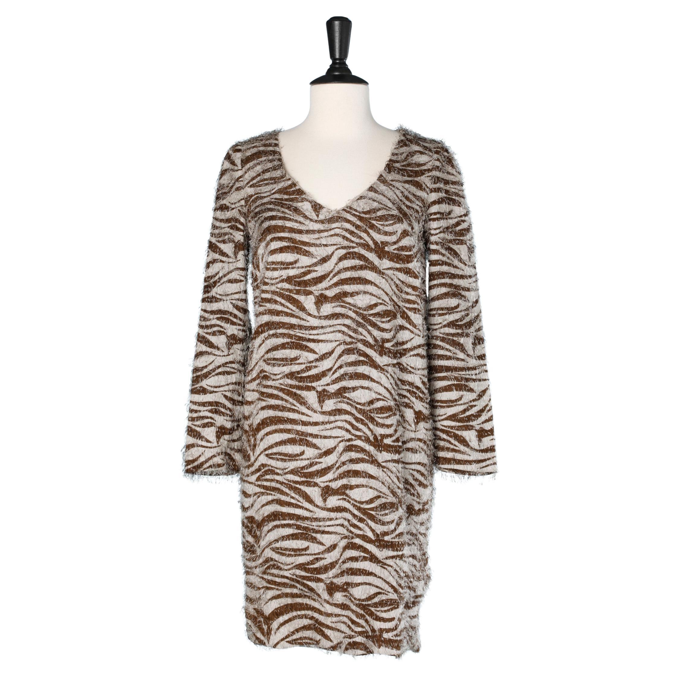 Printed dress with zebra print and thread fringes Gianfranco Ferré For Sale