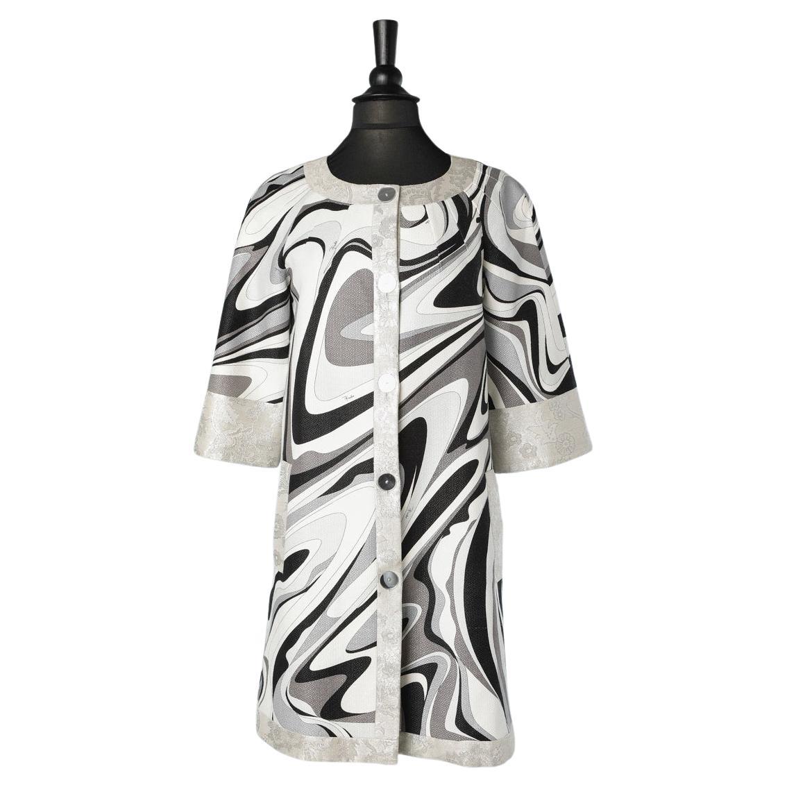Printed evening coat in lining and silk brocade edge Emilio Pucci  For Sale