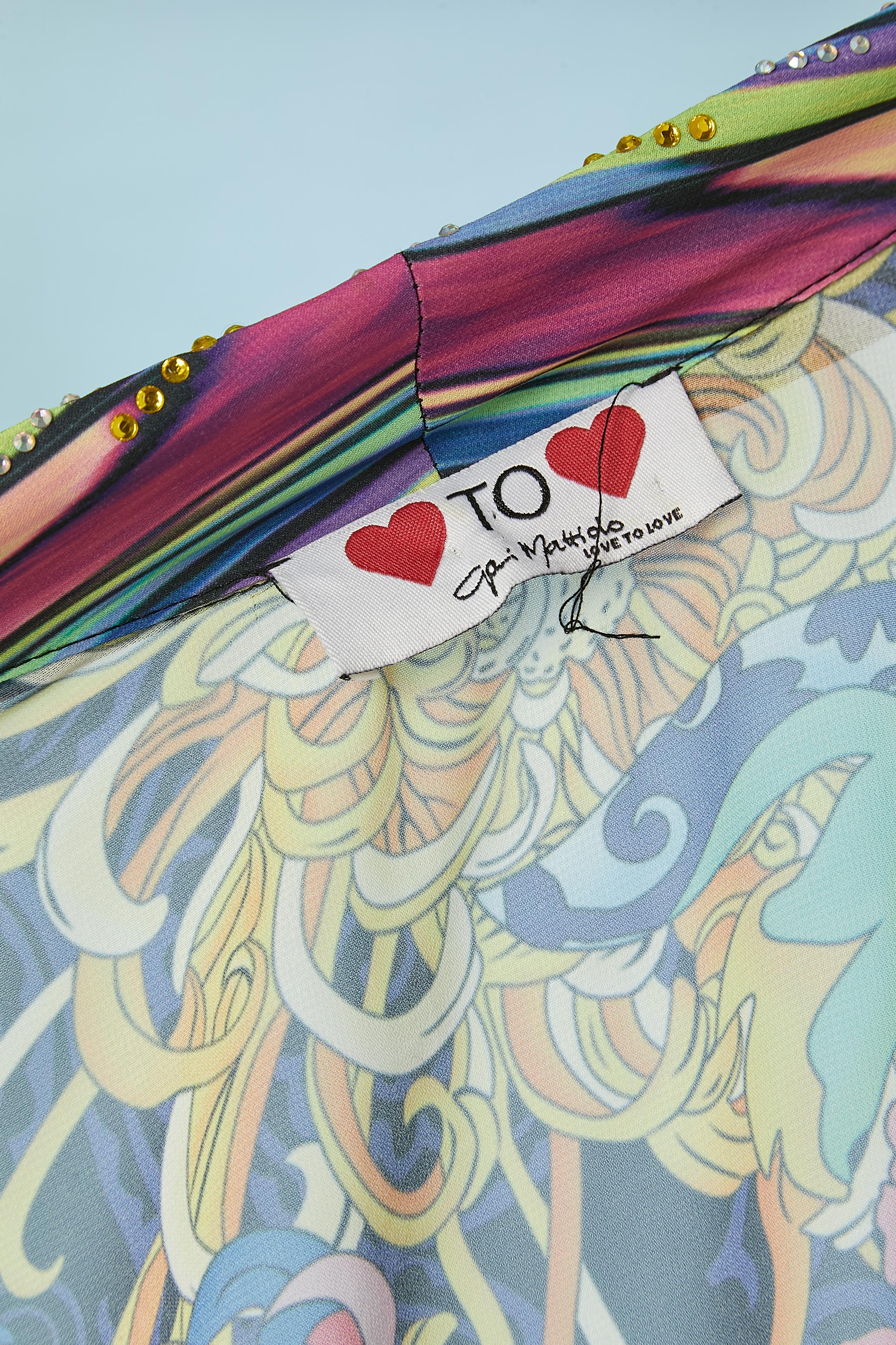 Printed evening coat with rhinestone on collar Gai Mattiolo Love to Love For Sale 3