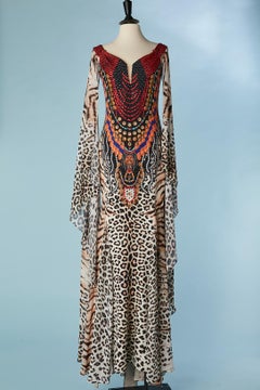 Robe de soirée imprimée avec perles rouges Gai Mattiolo Love to Love