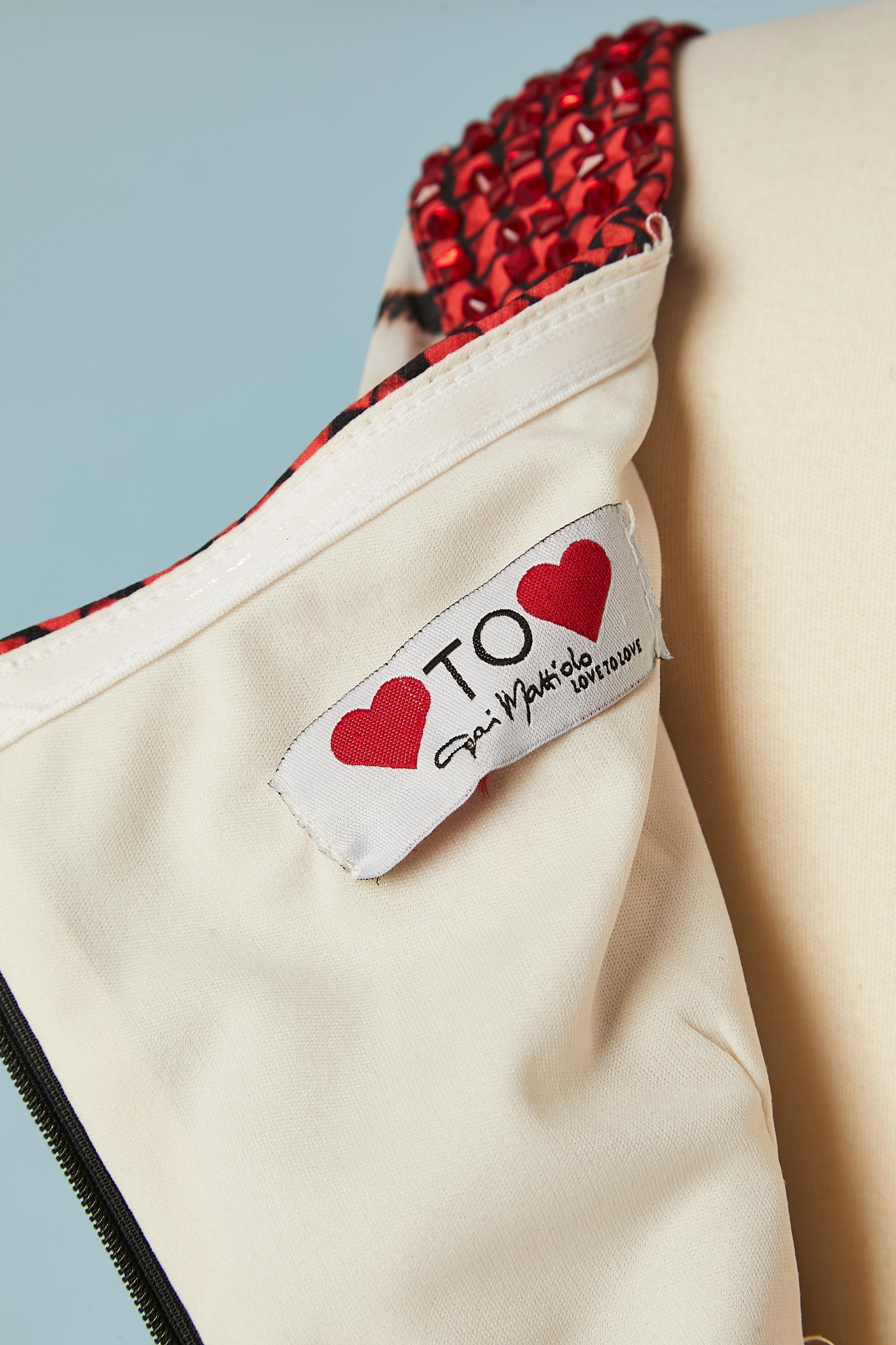 Abito da sera stampato con perline rosse Gai Mattiolo Love to Love in vendita 4