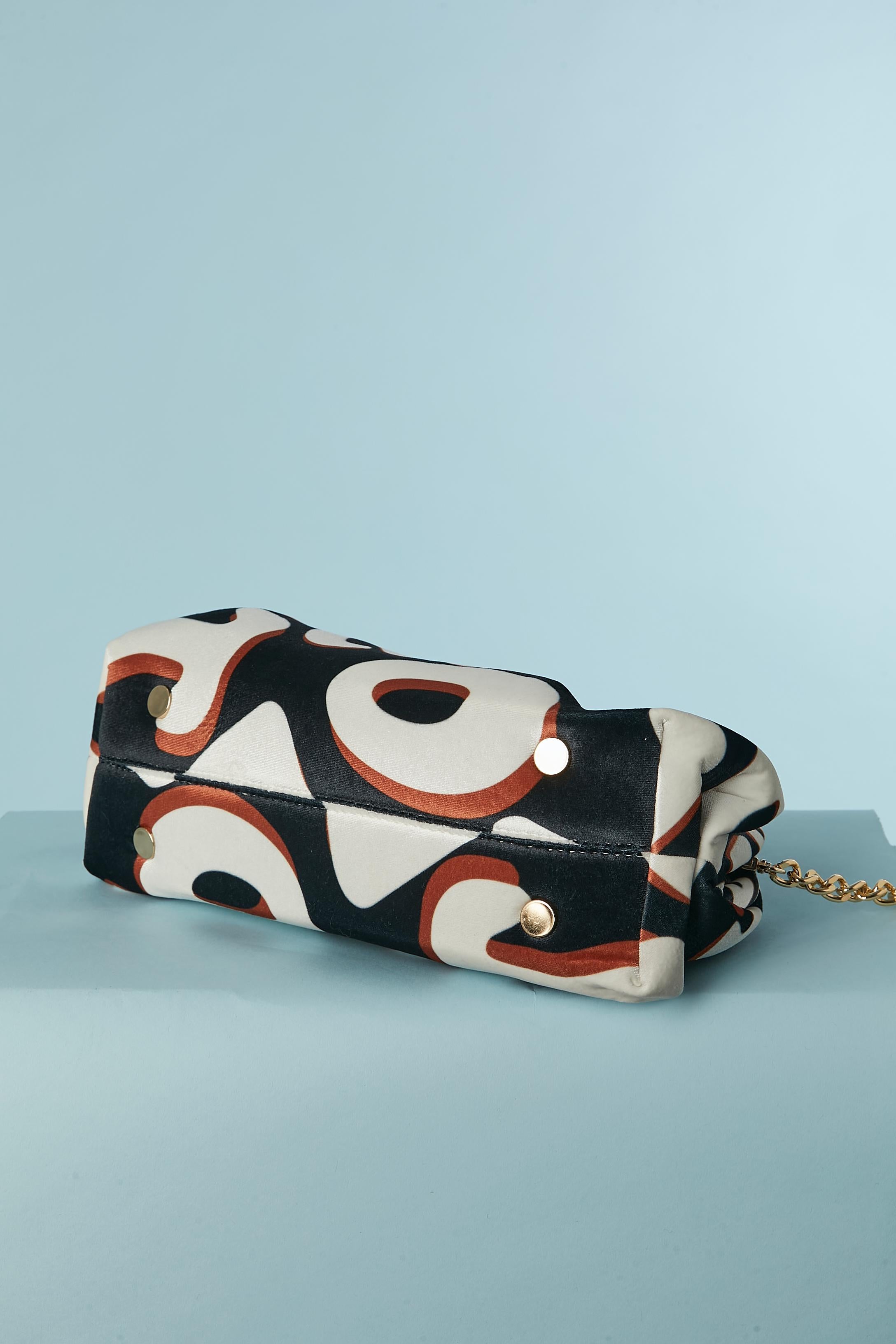 Black Printed fabric bag with gold metal chain Gai Mattiolo Love to Love new with tag For Sale