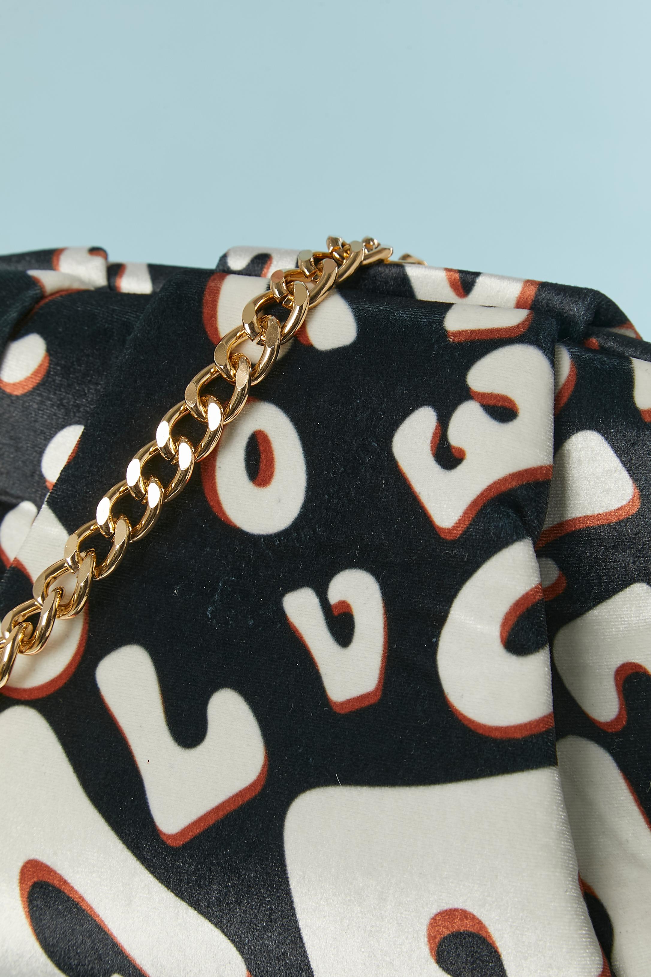 Women's Printed fabric bag with gold metal chain Gai Mattiolo Love to Love new with tag For Sale