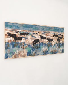 Printed fabric, Bulls in the Camargue, by Robert Debiève, France, mid-20th