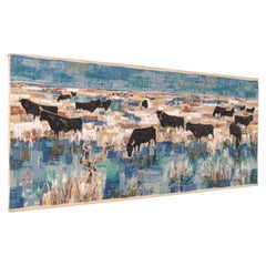Printed fabric, Bulls in the Camargue, by Robert Debiève, France, mid-20th