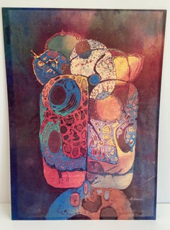 Printed Fabric Wall Decoration, French Work, Signed Circa 1970