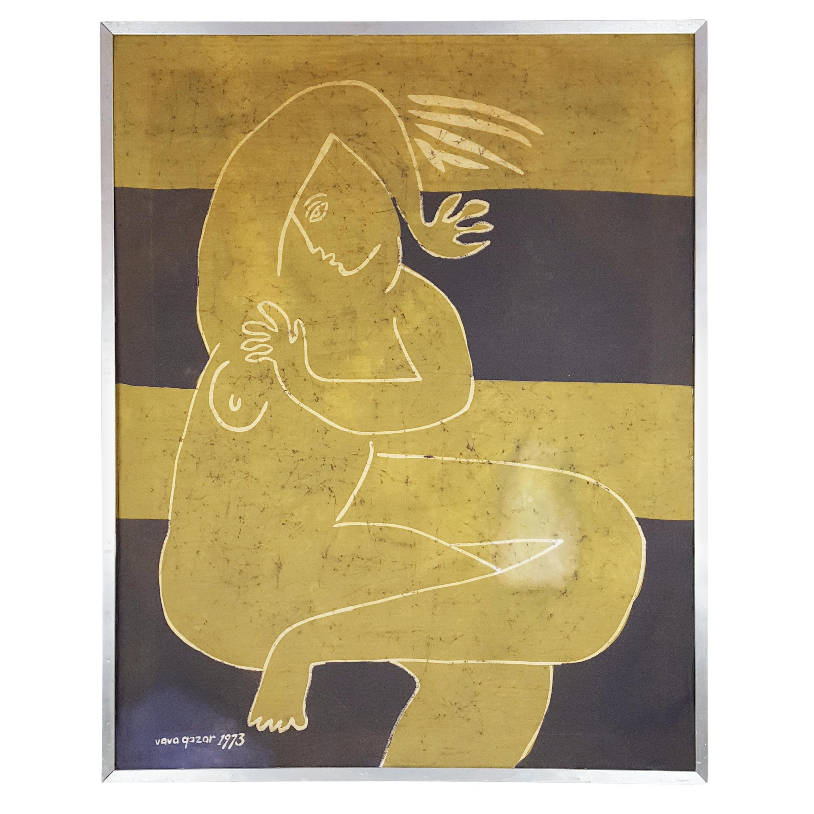 Bedruckter Stoff mit Batiktechnik von Vava Quazar, 1973