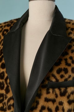 Printed Faux fur single breasted coat with black satin collar PACO RABANNE