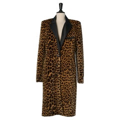 Printed Faux fur single breasted coat with black satin collar PACO RABANNE
