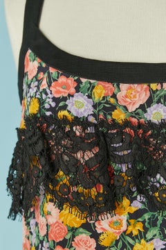 Printed flower cocktail dress mix with black lace Yves Saint Laurent Rive Gauche