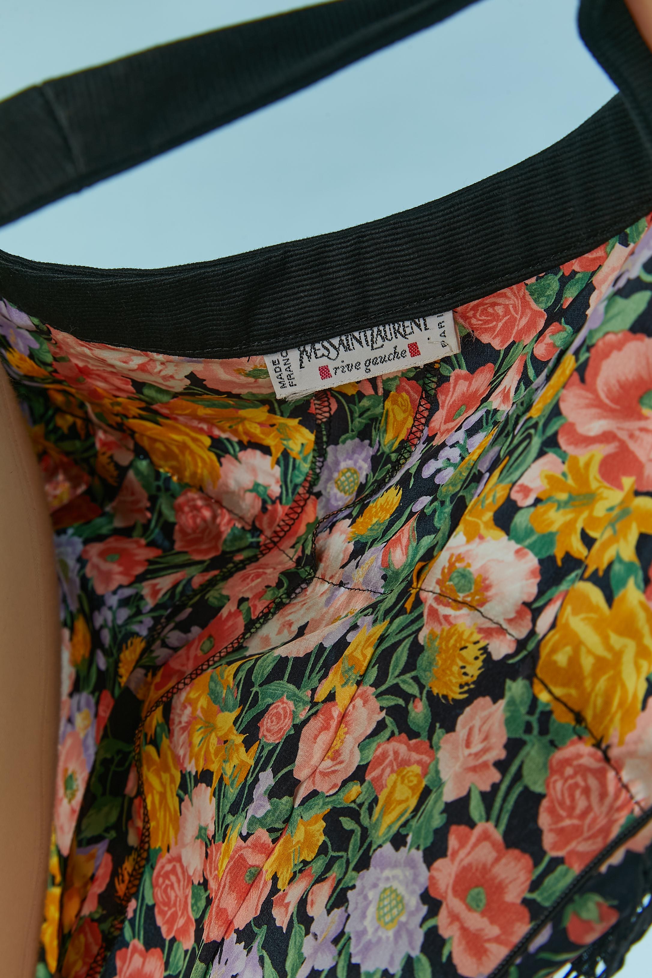 Printed flower cocktail dress mix with black lace Yves Saint Laurent Rive Gauche For Sale 1