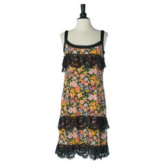 Printed flower cocktail dress mix with black lace Yves Saint Laurent Rive Gauche