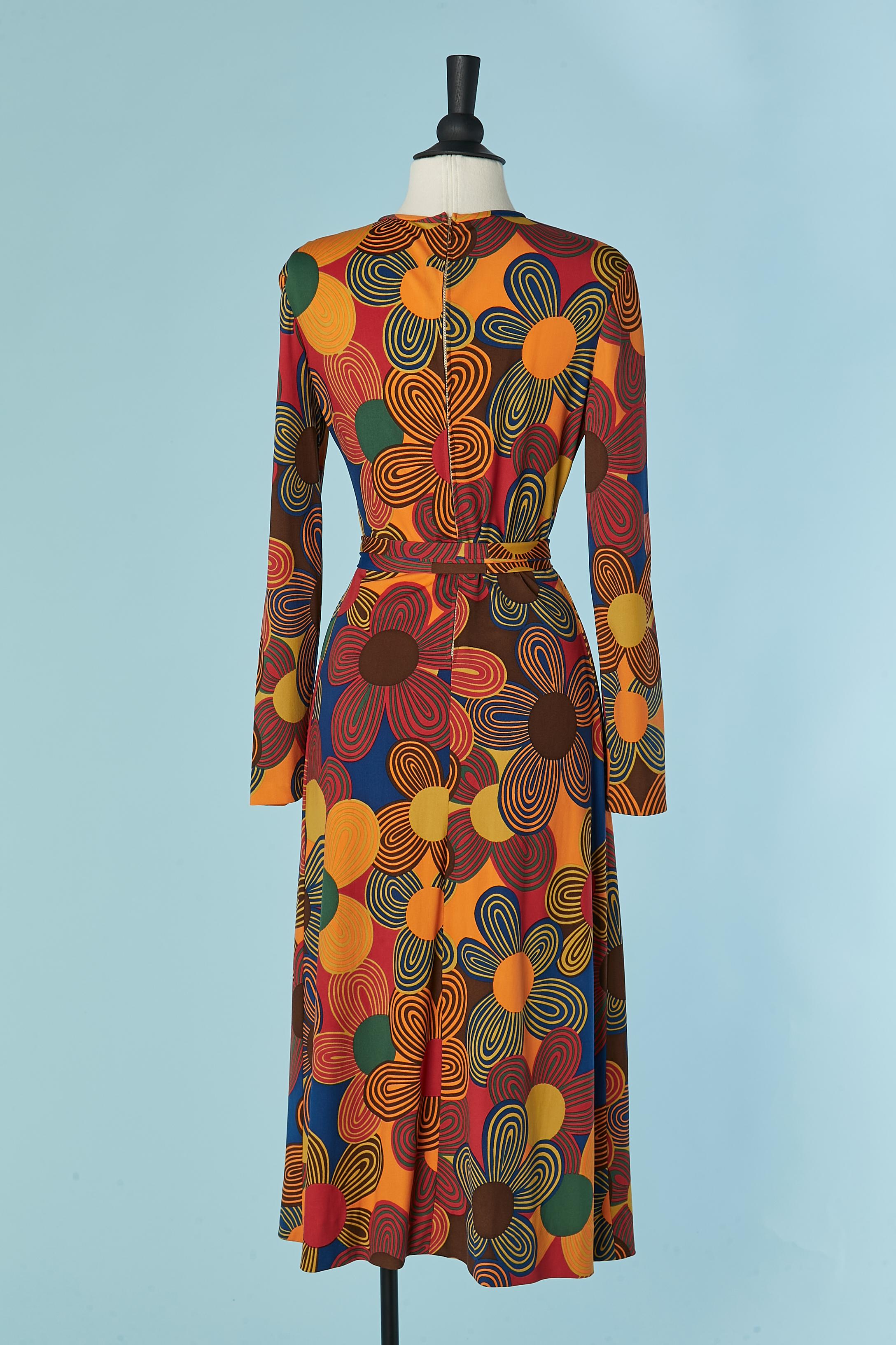 De las mujeres Vestido de punto estampado de flores La Boutique de JEANNE LANVIN Circa 1970's en venta