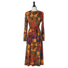 Vestido de punto estampado de flores La Boutique de JEANNE LANVIN Circa 1970's