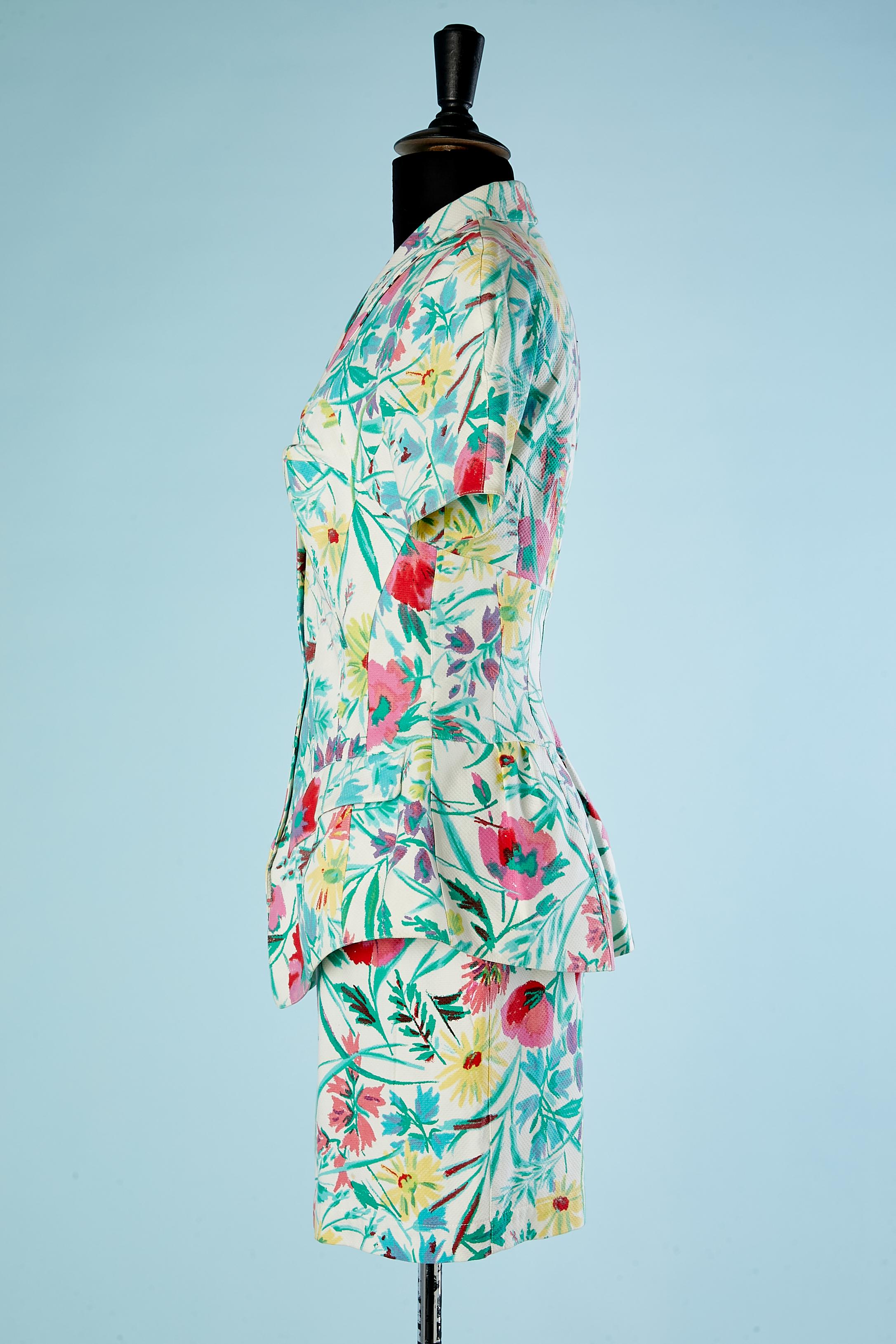 Women's Printed flower skirt-suit in cotton with cut-work on the breast Thierry Mugler  For Sale