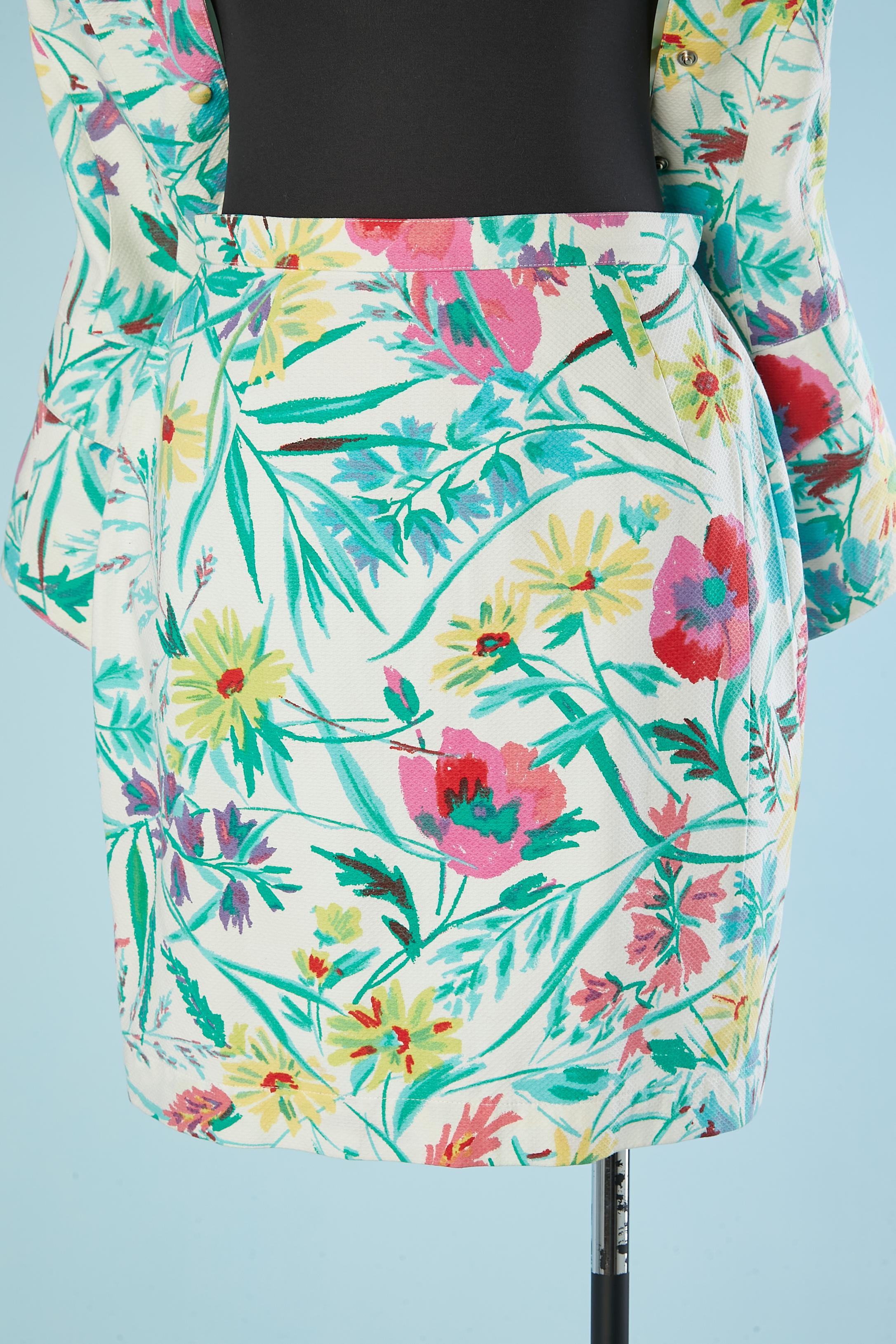 Printed flower skirt-suit in cotton with cut-work on the breast Thierry Mugler  For Sale 2