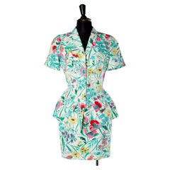 Printed flower skirt-suit in cotton with cut-work on the breast Thierry Mugler