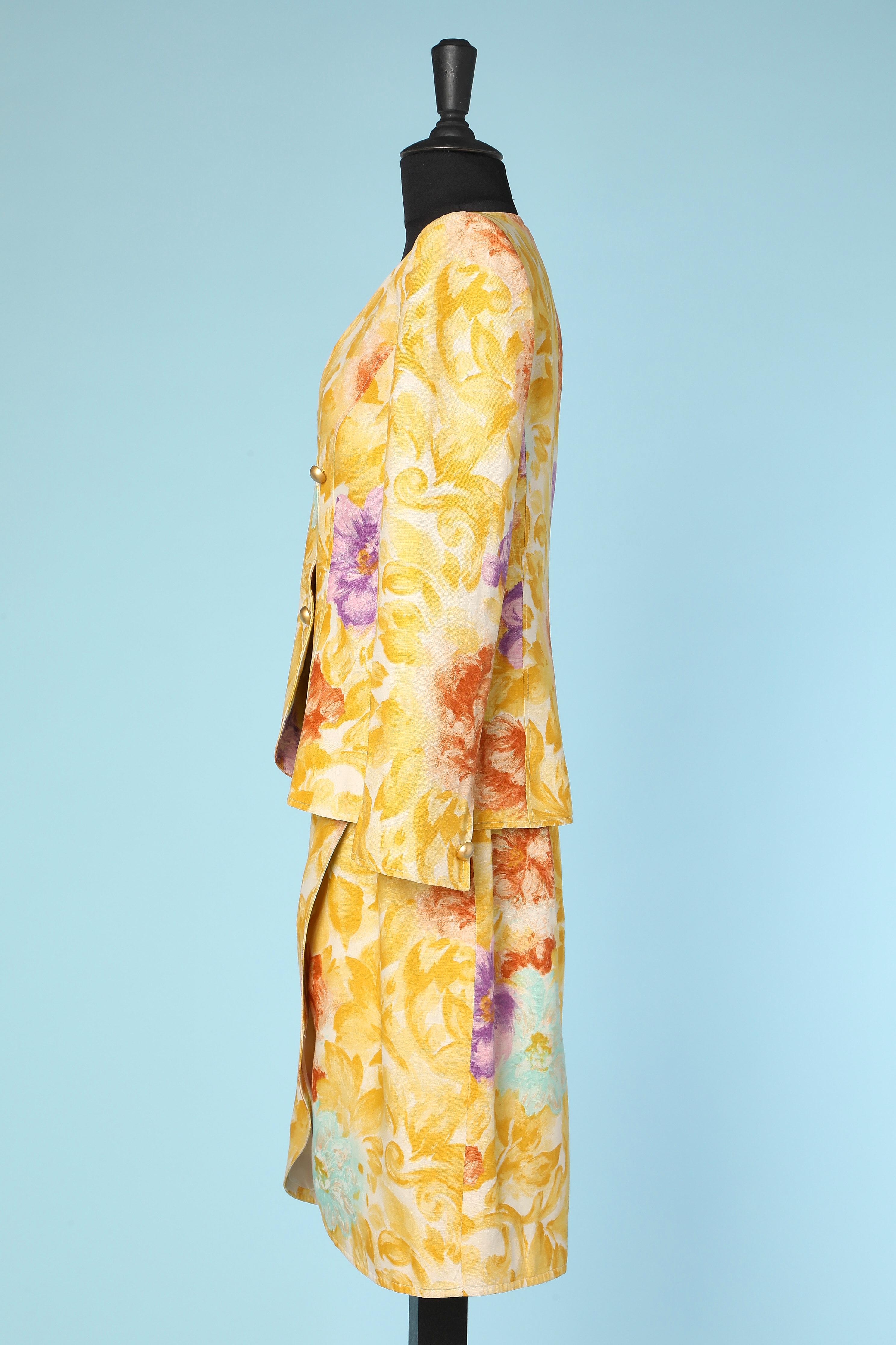 Women's Printed flower skirt suit with double breasted jacket and skirt UNGARO Parallèle For Sale
