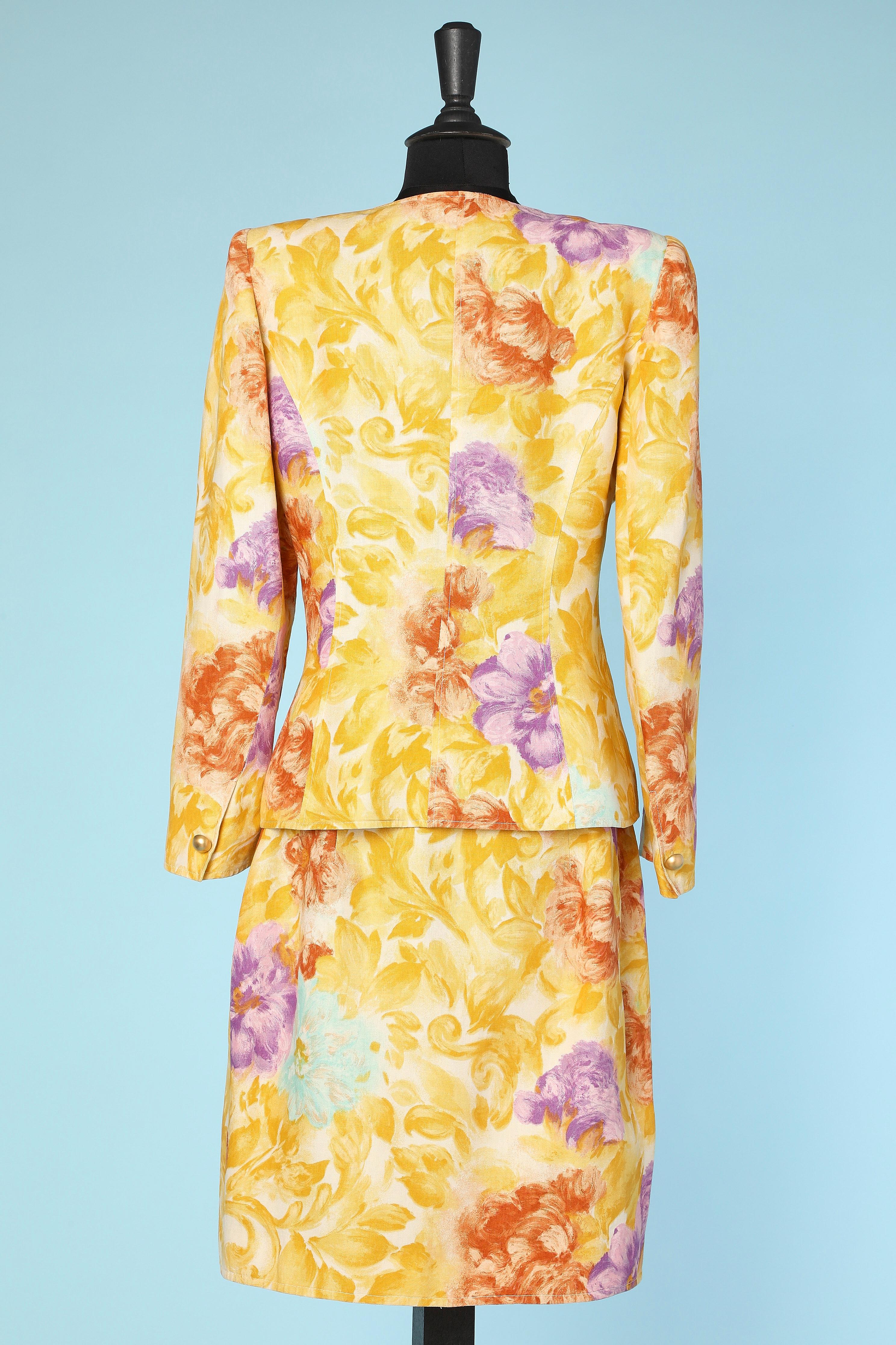 Printed flower skirt suit with double breasted jacket and skirt UNGARO Parallèle For Sale 1